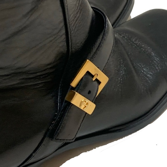 Etienne Aigner Black Leather Boots with Gold Buckle - Picture 4 of 9